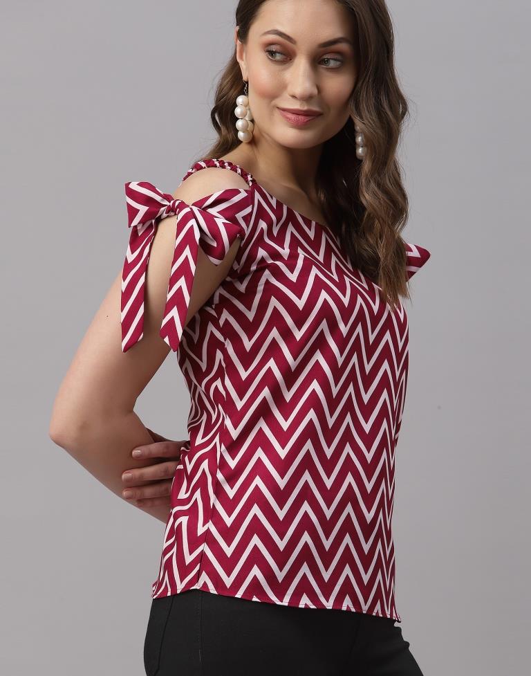 Red And White Knot Sleeve Top | Leemboodi