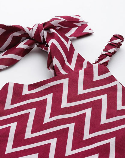 Red And White Knot Sleeve Top | Leemboodi