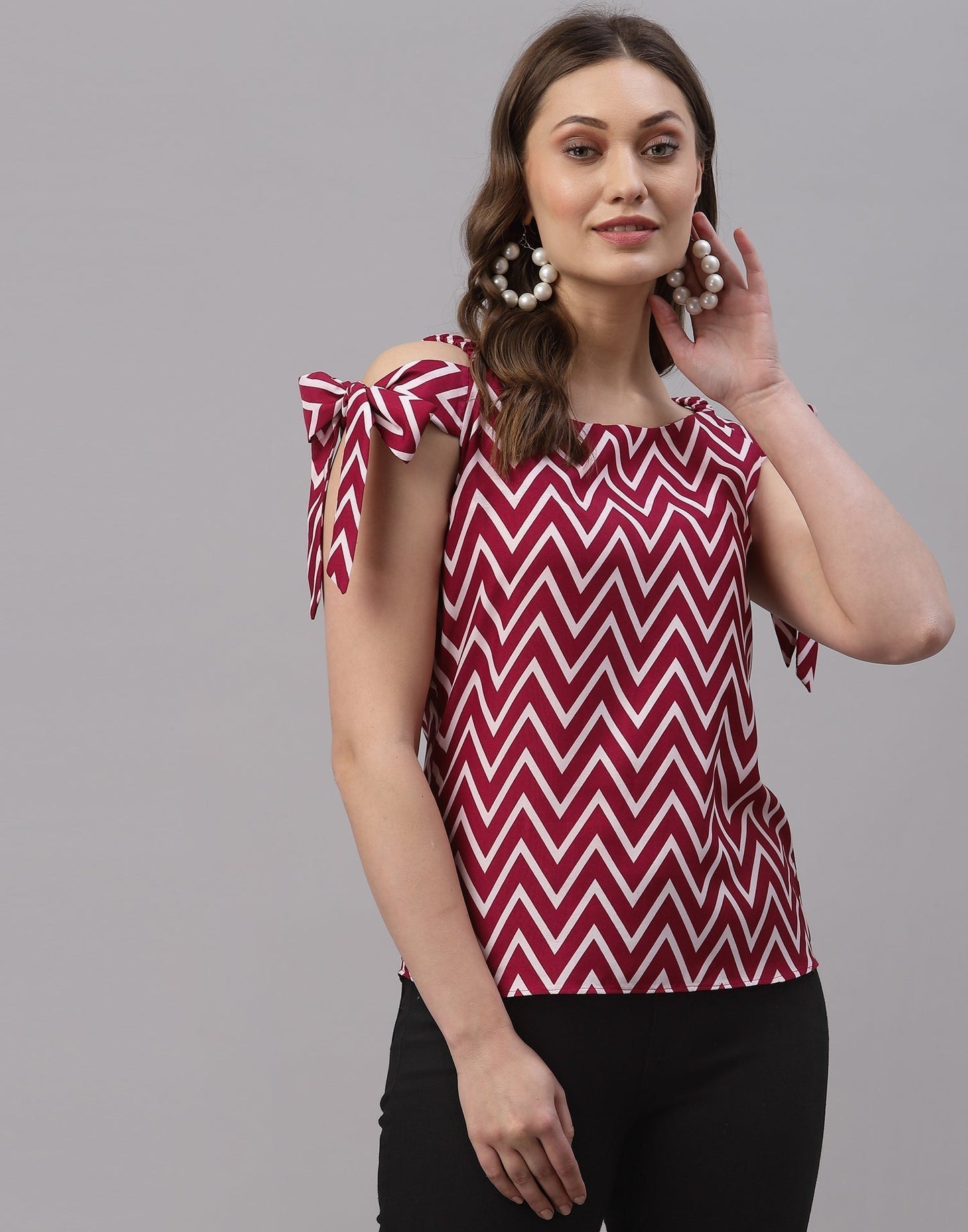 Red And White Knot Sleeve Top | Leemboodi