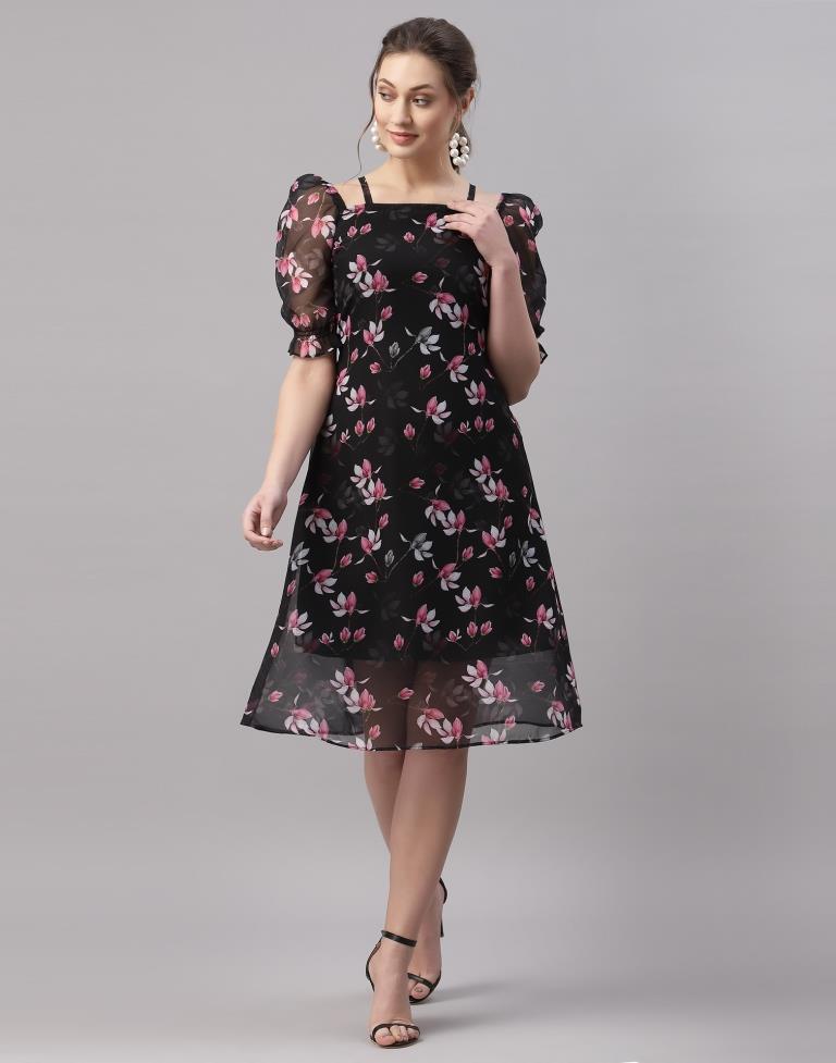 Black Puffed Sleeve Dress | Sudathi