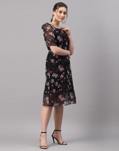 Black Puffed Sleeve Dress | Sudathi