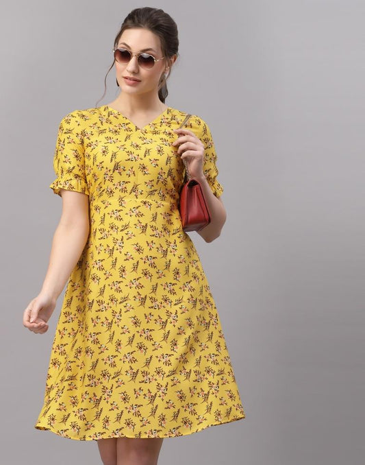 Mustared Printed Dress | Sudathi