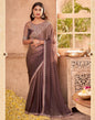 Brown Chiffon Plain Embroidery Saree | Leemboodi