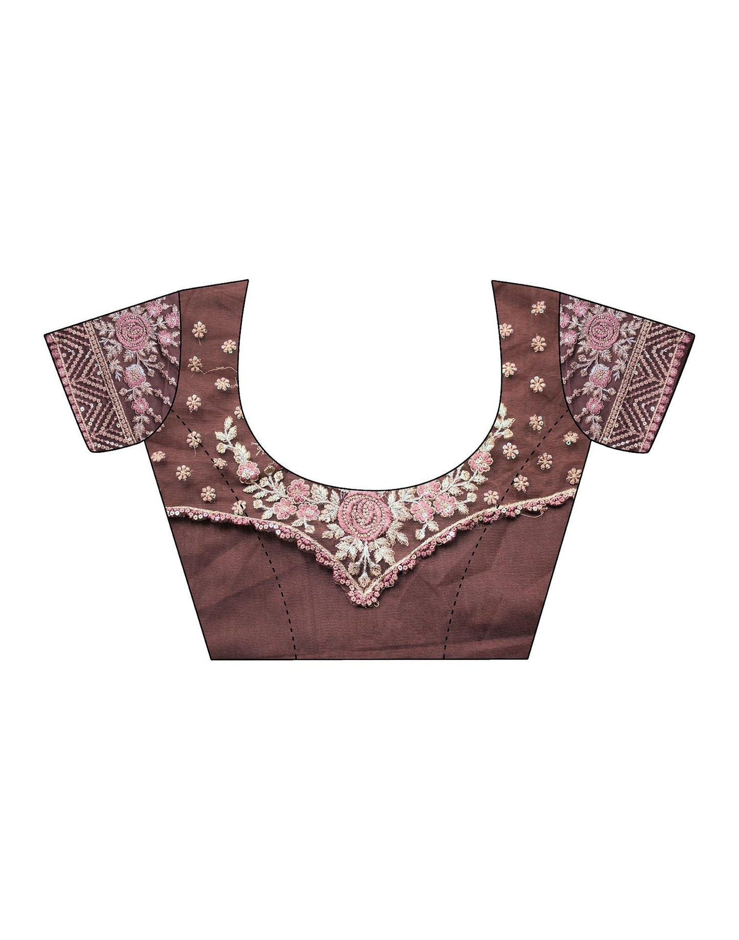 Brown Chiffon Plain Embroidery Saree | Leemboodi