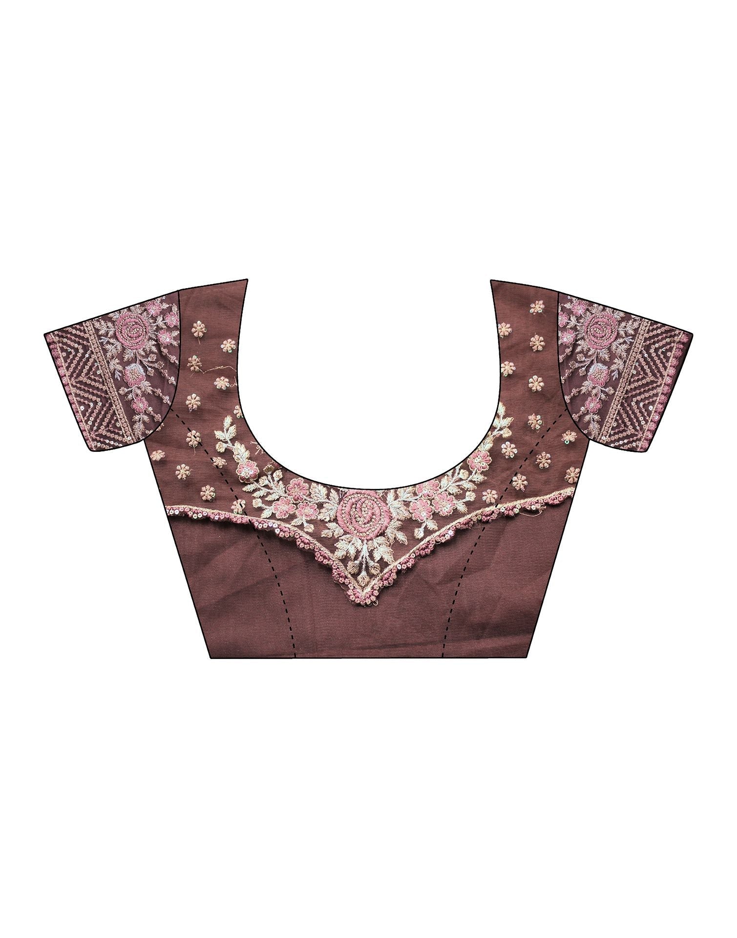 Brown Chiffon Plain Embroidery Saree | Leemboodi