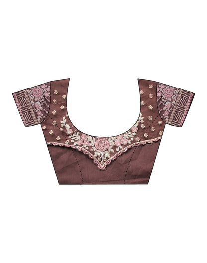 Brown Chiffon Plain Embroidery Saree | Leemboodi