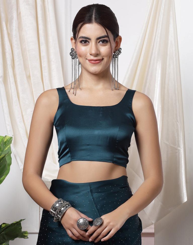 Teal Blue Plain Silk Saree