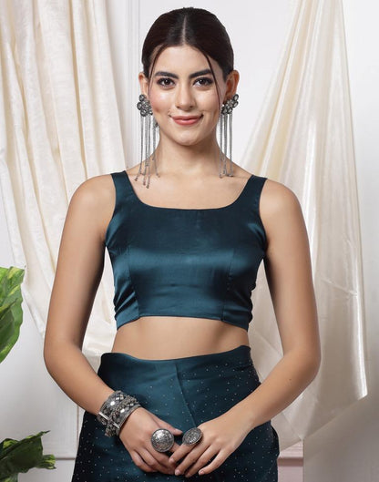 Teal Blue Plain Silk Saree