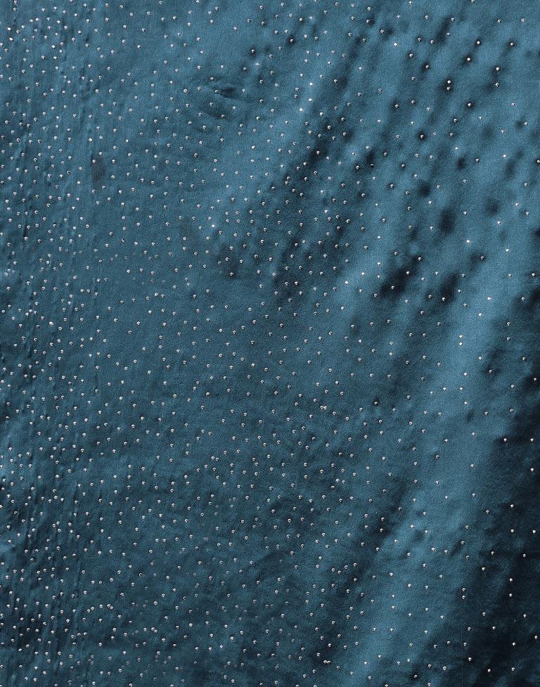 Teal Blue Plain Silk Saree