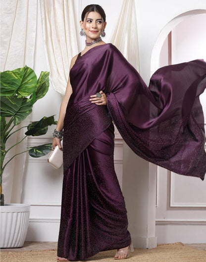 Wine Plain Silk Saree