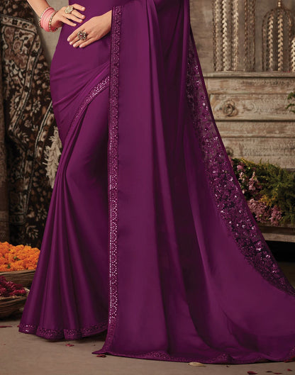 Wine Silk Plain Embroidery Saree | Leemboodi