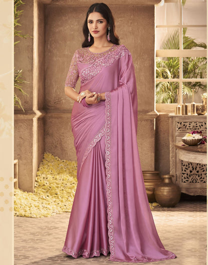 Light Pink Georgette Plain Embroidery Saree | Leemboodi