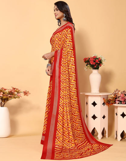 Red Chiffon Printed Saree