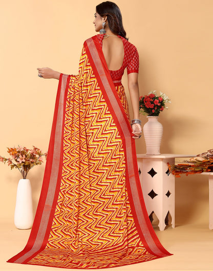 Red Chiffon Printed Saree