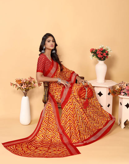 Red Chiffon Printed Saree
