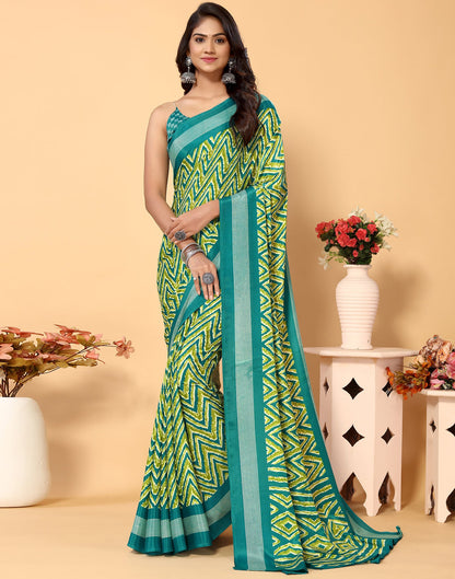 Green Chiffon Printed Saree