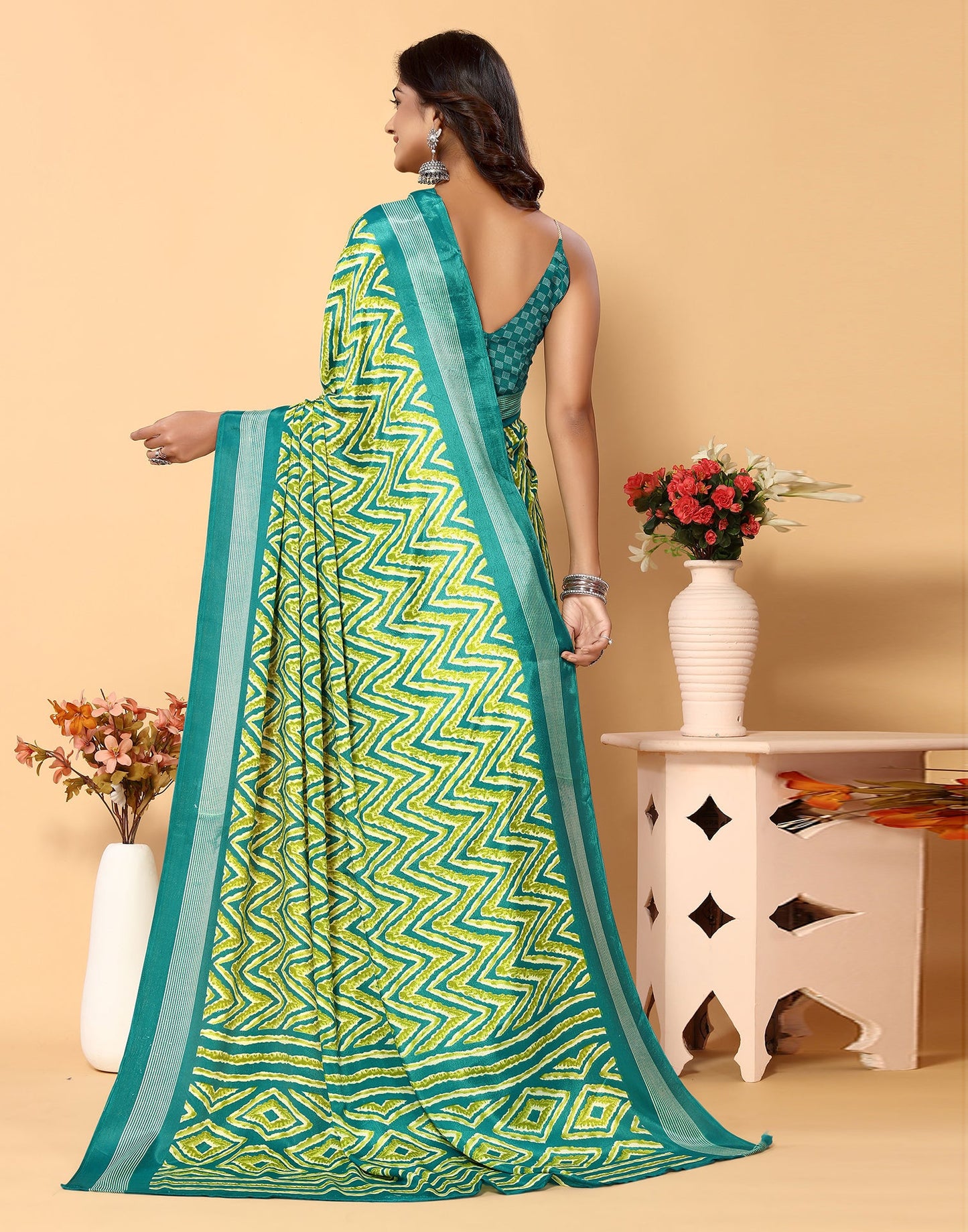 Green Chiffon Printed Saree