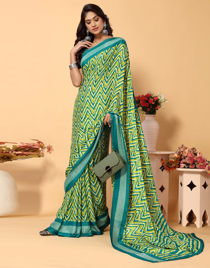 Green Chiffon Printed Saree