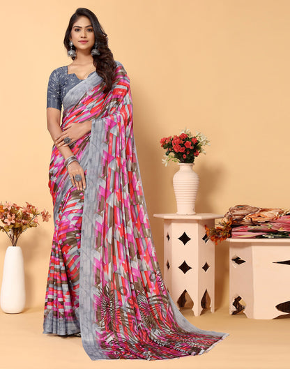 Grey Chiffon Printed Saree