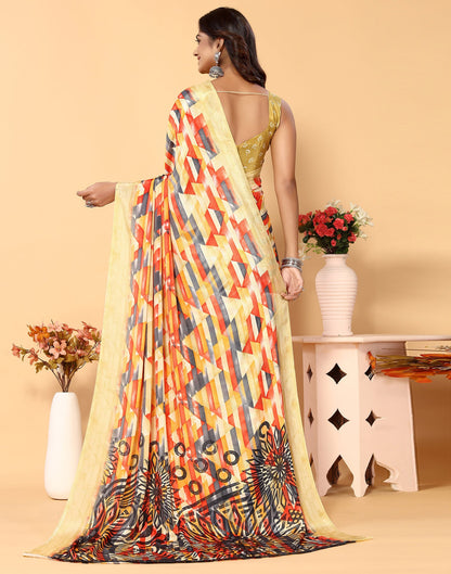 Beige Chiffon Printed Saree