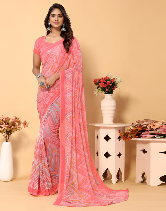 Light Pink Chiffon Printed Saree