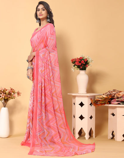 Light Pink Chiffon Printed Saree