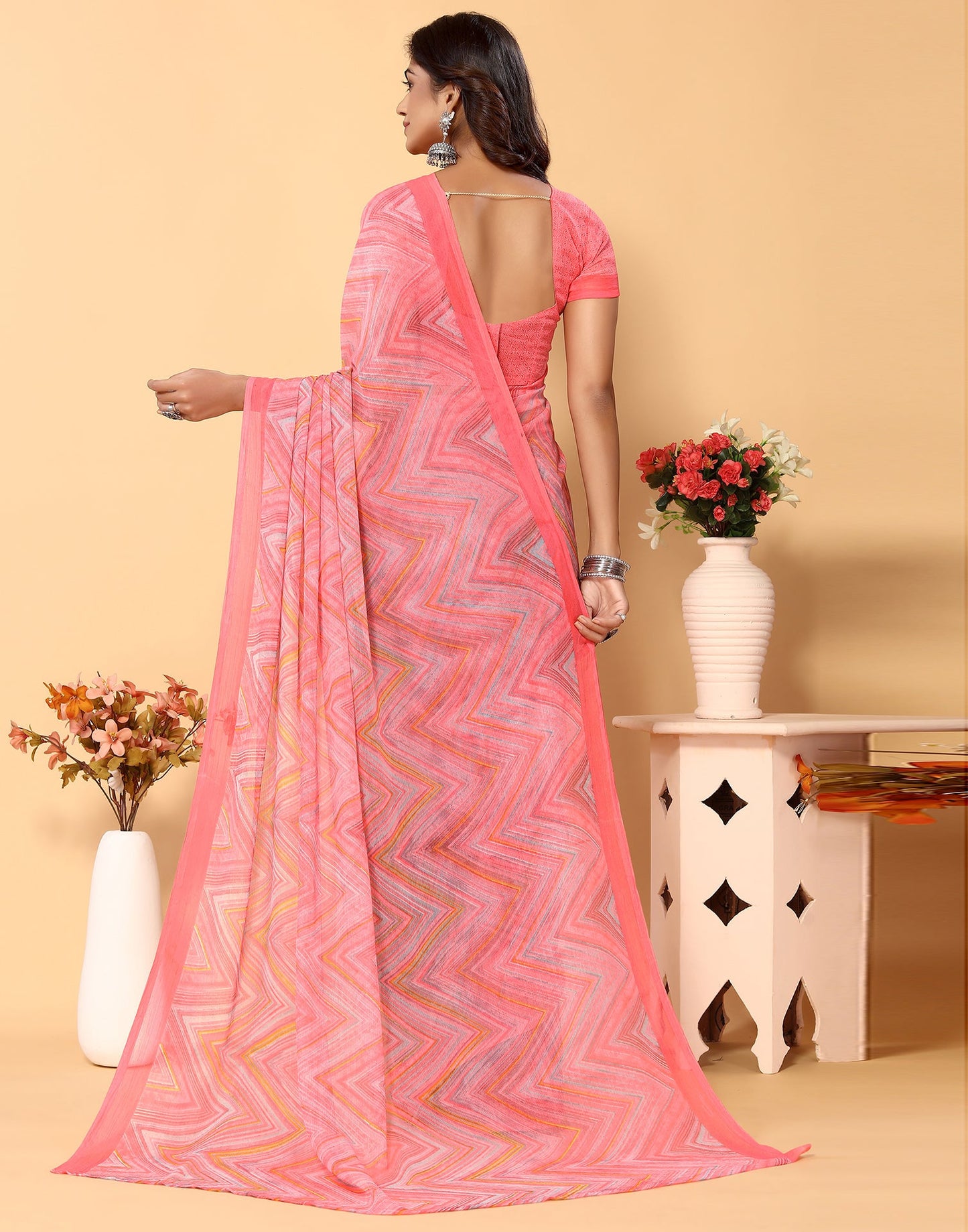 Light Pink Chiffon Printed Saree