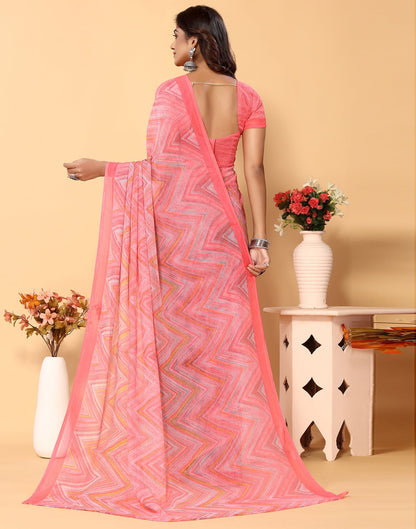 Light Pink Chiffon Printed Saree