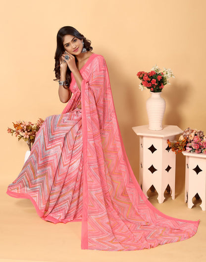 Light Pink Chiffon Printed Saree