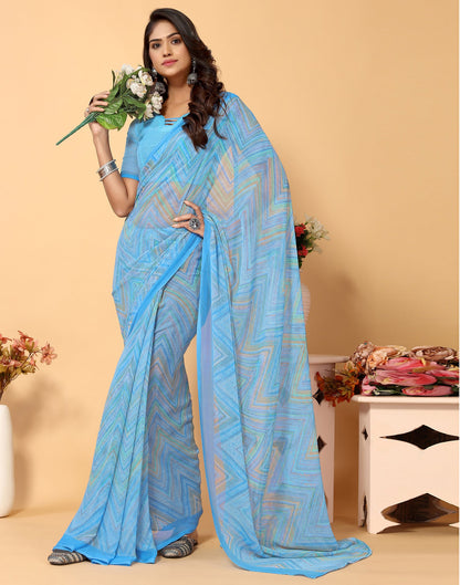 Light Blue Chiffon Printed Saree
