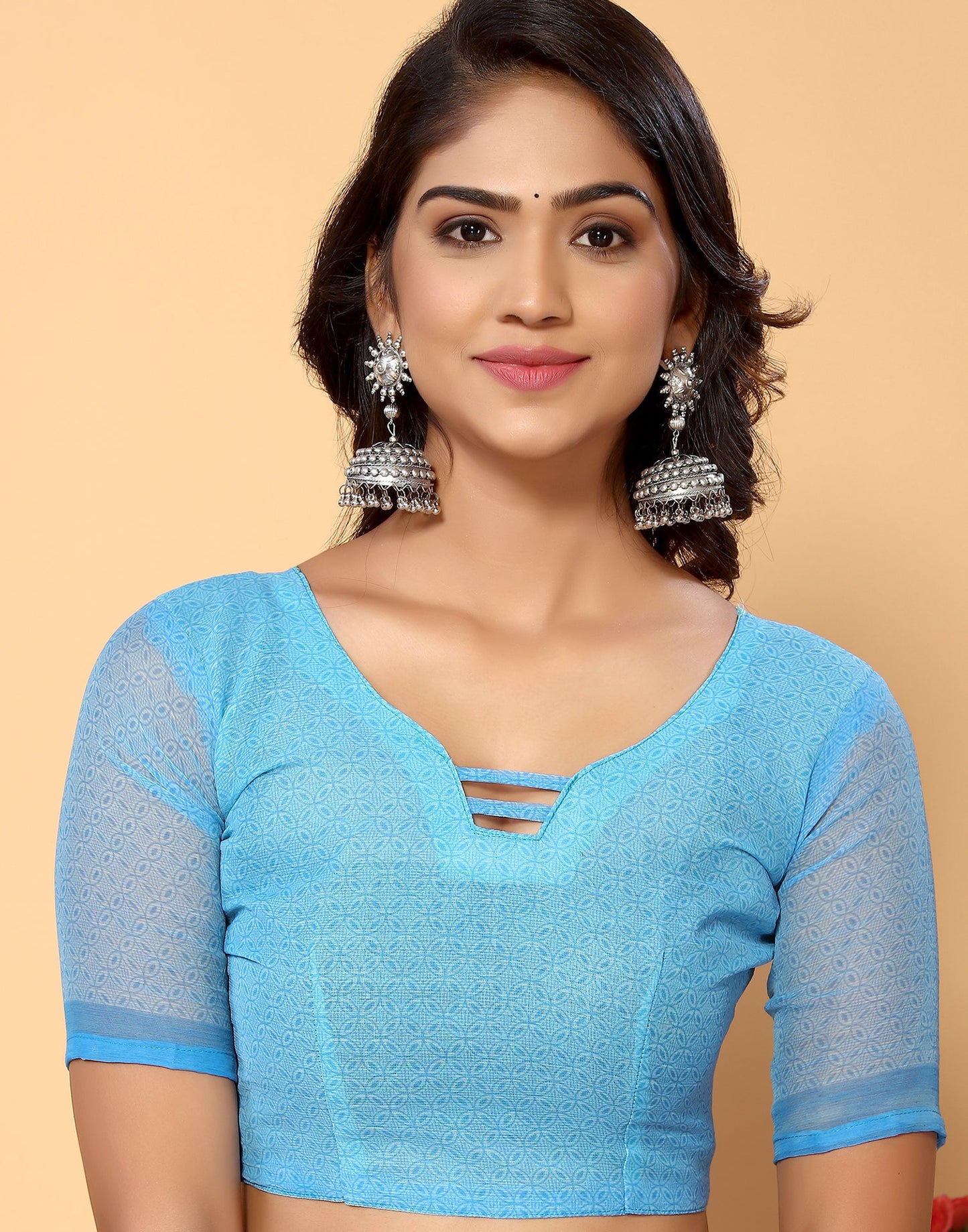 Light Blue Chiffon Printed Saree