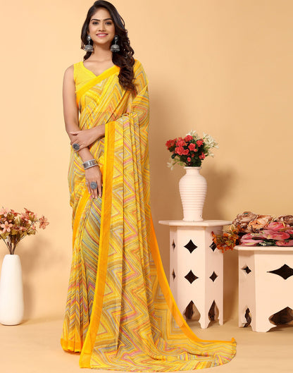 Turmeric Yellow Chiffon Printed Saree
