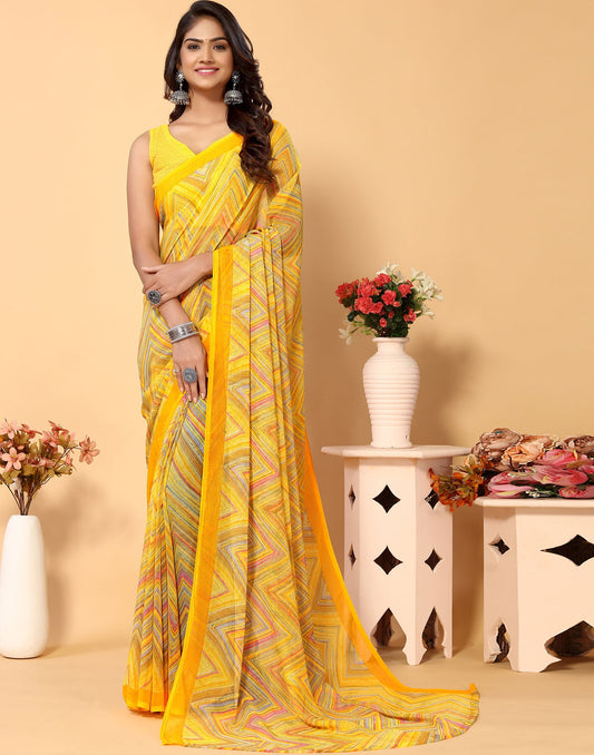 Turmeric Yellow Chiffon Printed Saree
