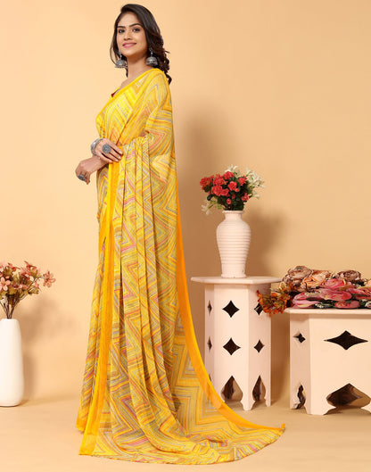 Turmeric Yellow Chiffon Printed Saree