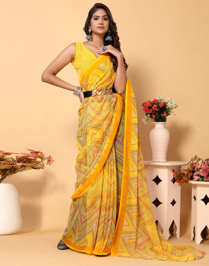 Turmeric Yellow Chiffon Printed Saree