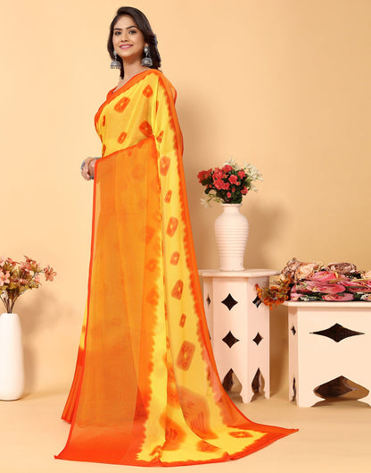 Yellow Chiffon Bandhani Printed Saree