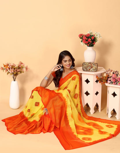 Yellow Chiffon Bandhani Printed Saree