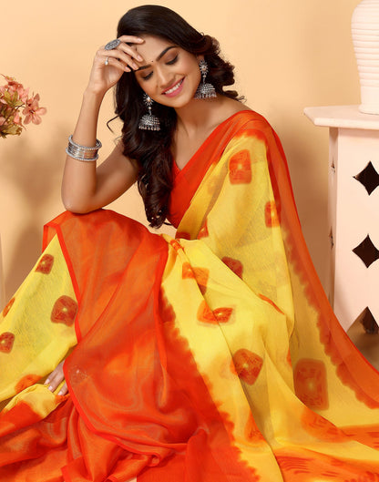 Yellow Chiffon Bandhani Printed Saree