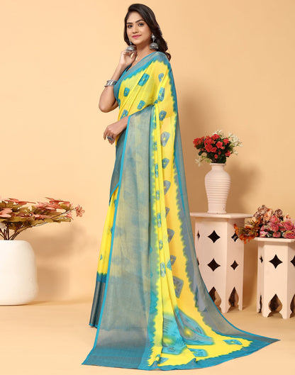 Yellow Chiffon Bandhani Printed Saree