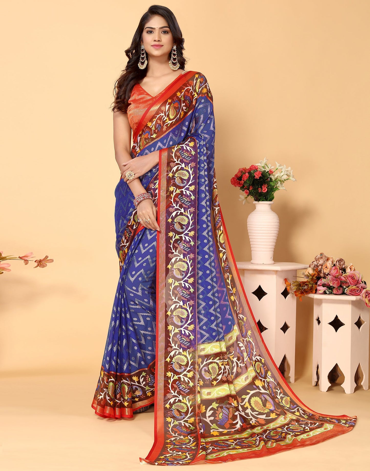 Blue Brasso Self Woven Saree