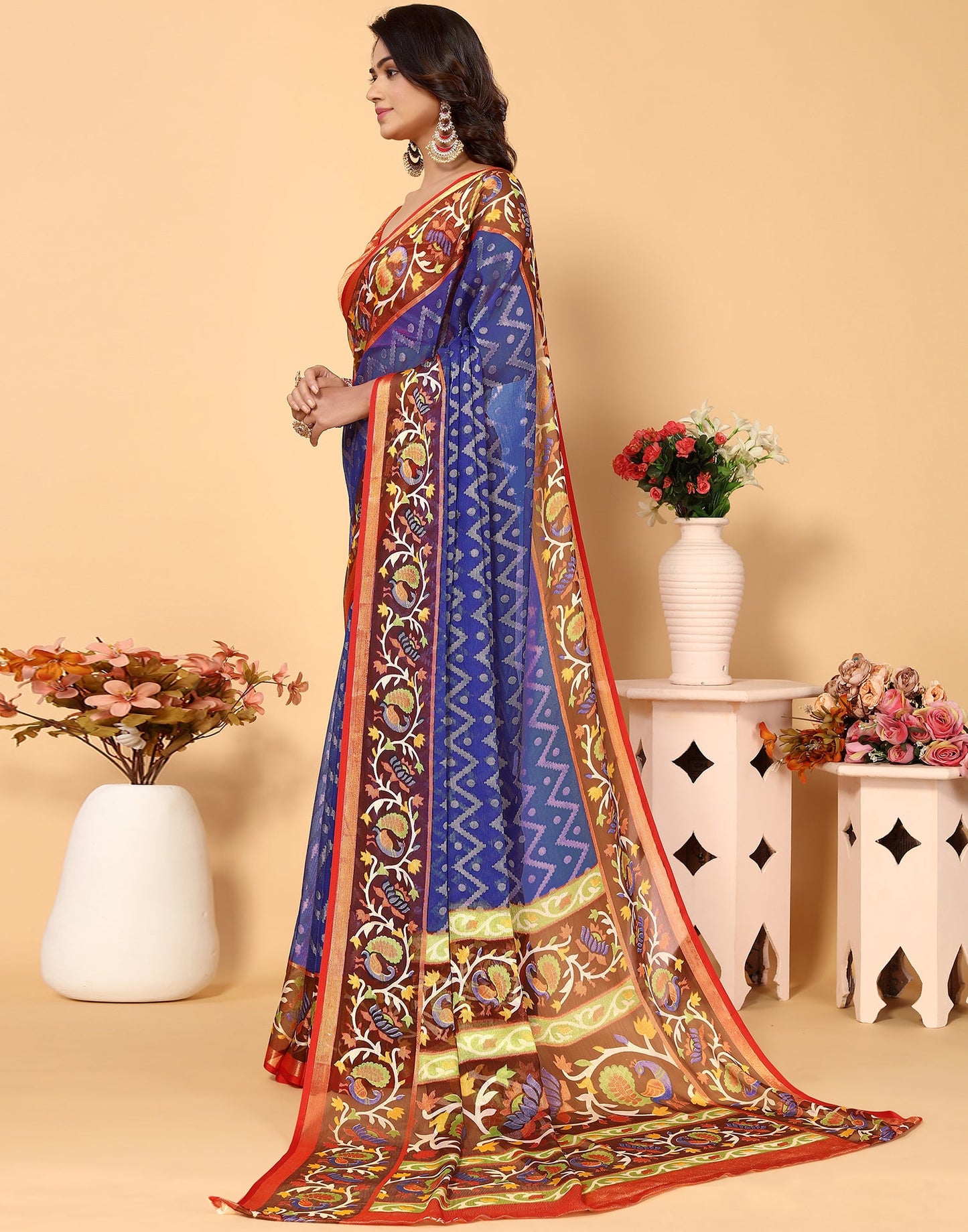 Blue Brasso Self Woven Saree