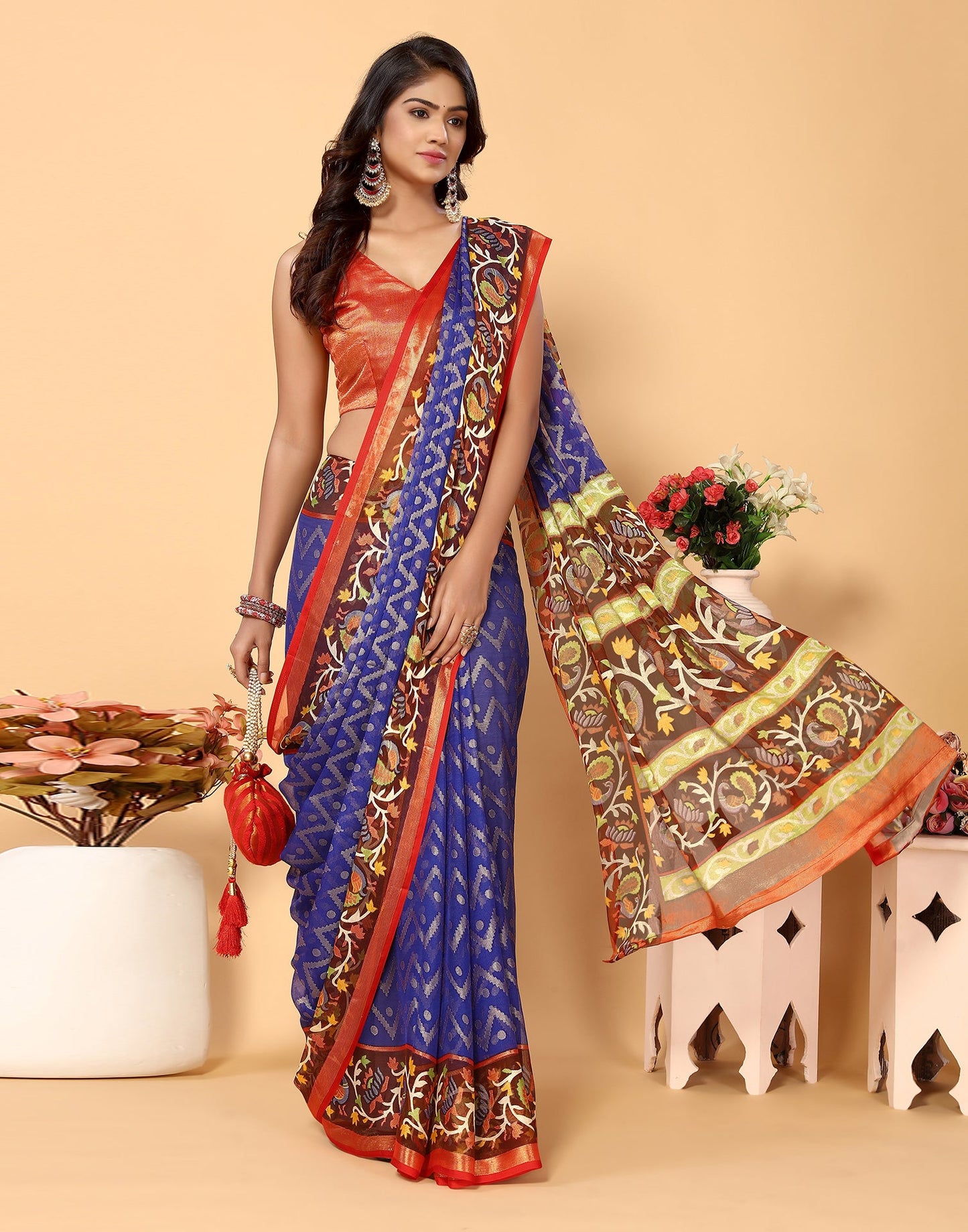 Blue Brasso Self Woven Saree