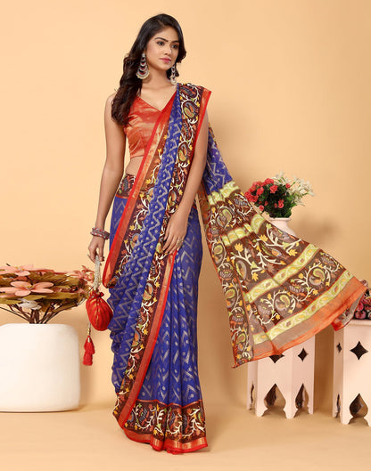 Blue Brasso Self Woven Saree
