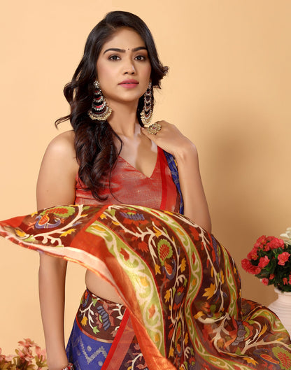 Blue Brasso Self Woven Saree