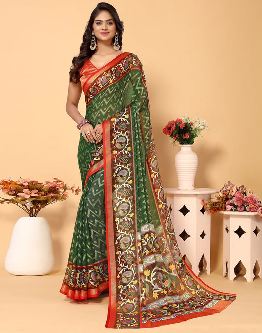 Green Brasso Self Woven Saree