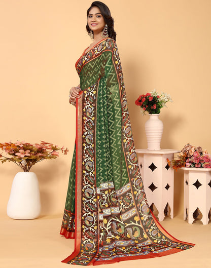 Green Brasso Self Woven Saree