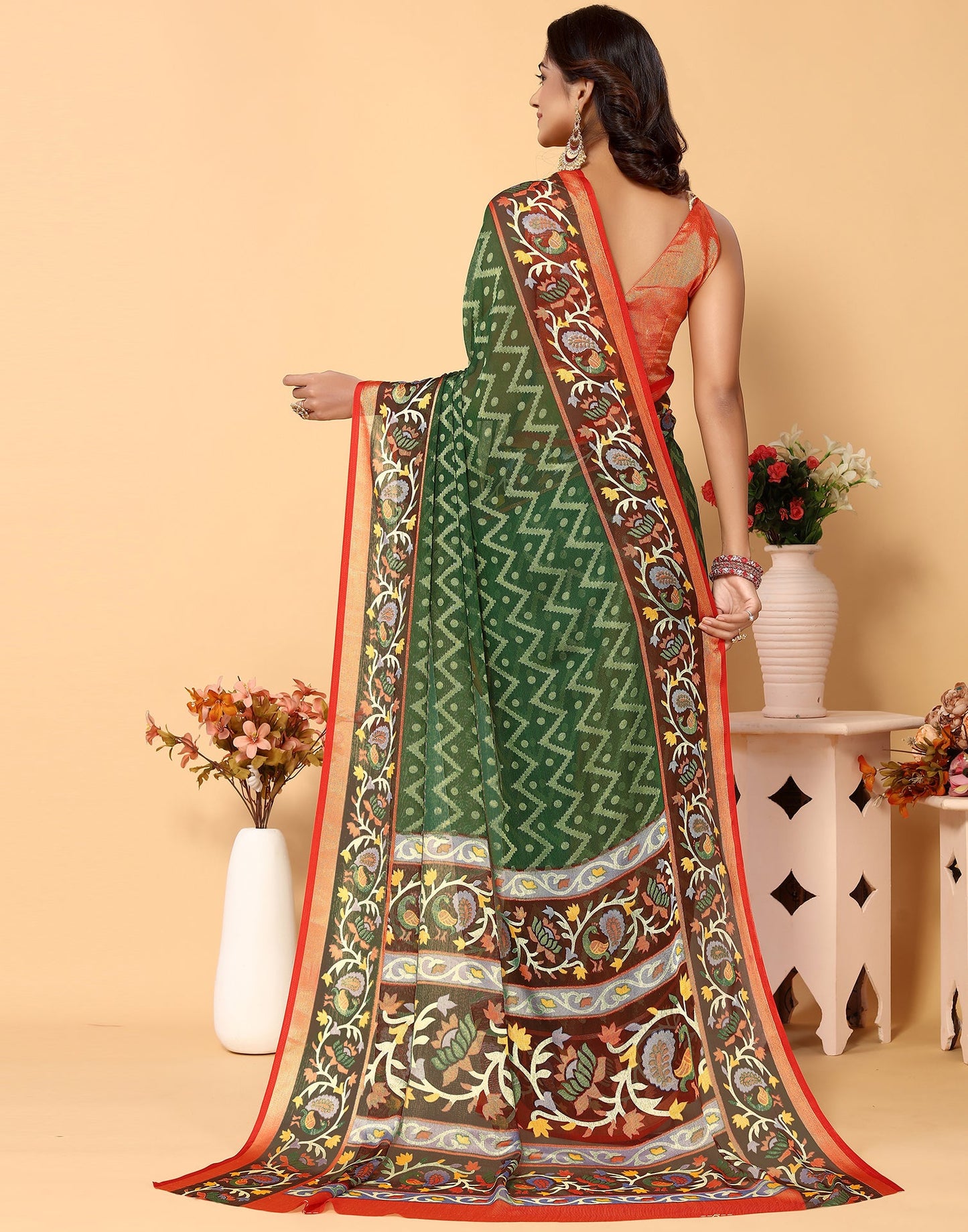 Green Brasso Self Woven Saree