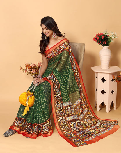 Green Brasso Self Woven Saree