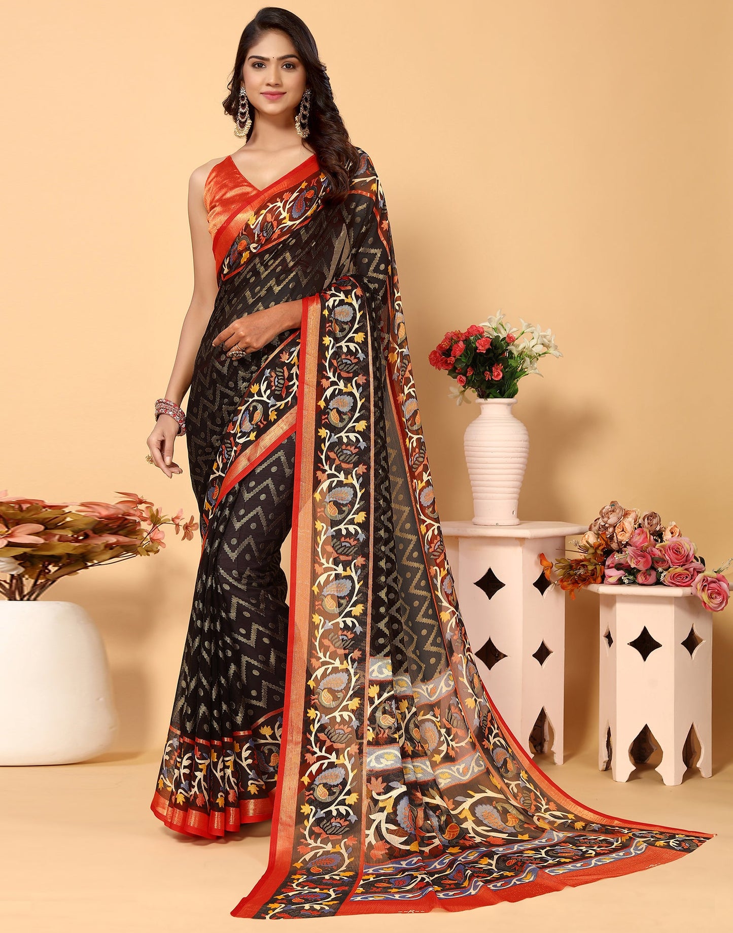 Black Brasso Self Woven Saree