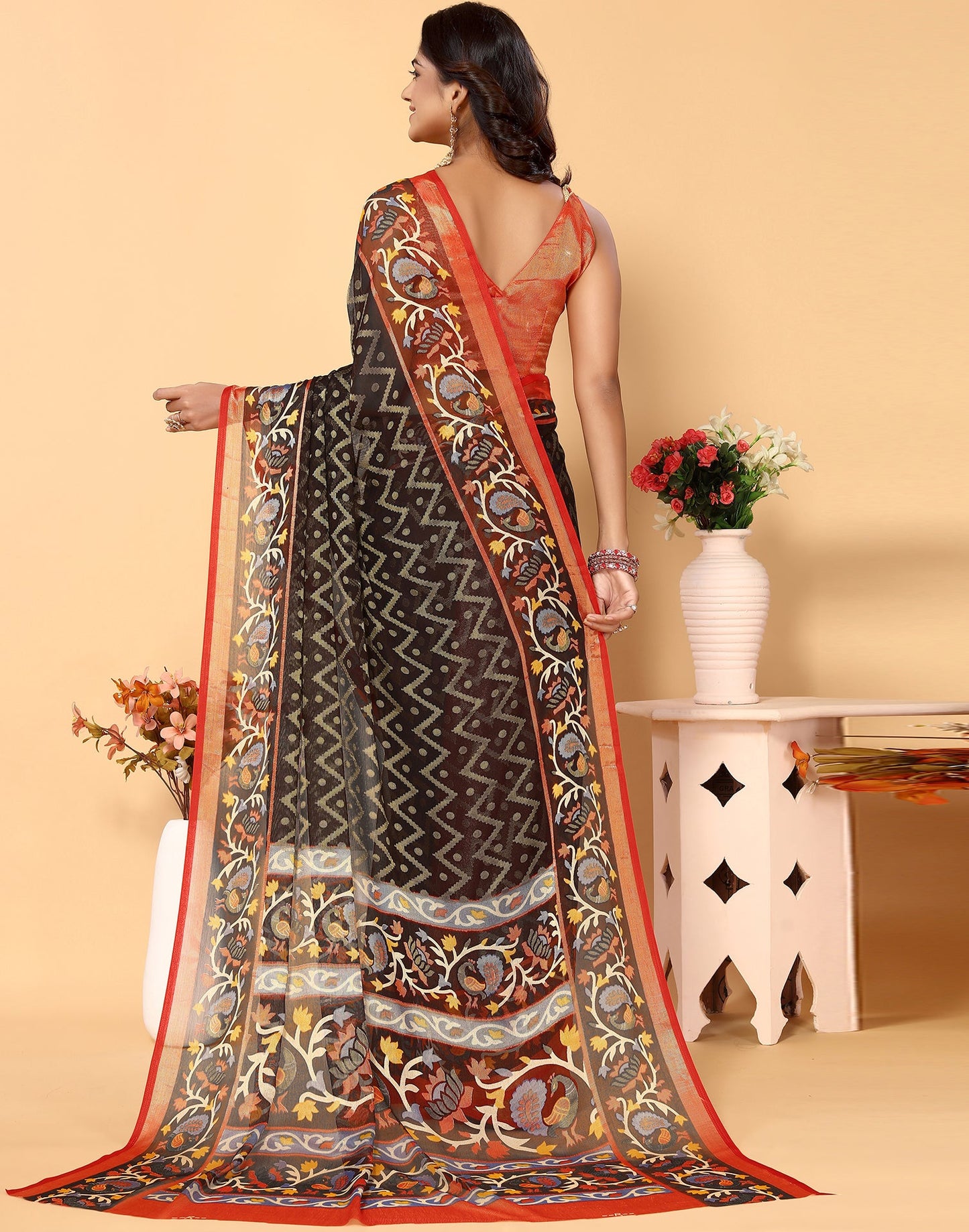 Black Brasso Self Woven Saree